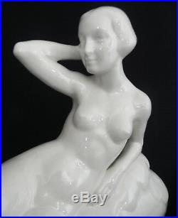 Grande Sculpture SARREGUEMINES Céramique Femme Nu Art Déco Statue c1925
