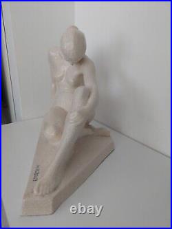 Grande Statue Sculpture Femme Art Deco Halbout Faience Craquelé