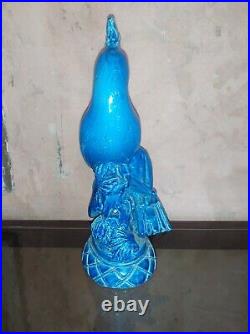 Groupe cacatoes perroquet ceramique bleu signe Marjolaine Luc Lanel Art Déco