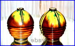 Henri DELCOURT Boulogne. Paire de Vases boule (22 CM) en céramique, Art déco