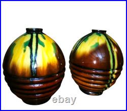 Henri DELCOURT Boulogne. Paire de Vases boule (22 CM) en céramique, Art déco