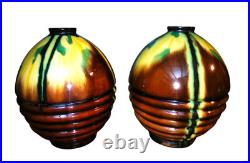 Henri DELCOURT Boulogne. Paire de Vases boule (22 CM) en céramique, Art déco