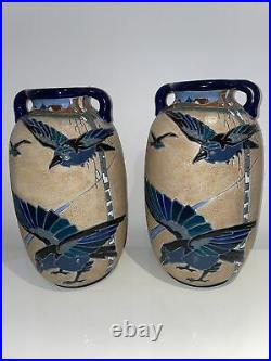 Impérial Amphora Imposante Paire De Vases En Céramique Émaillé Art Déco Cubisme