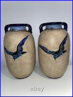Impérial Amphora Imposante Paire De Vases En Céramique Émaillé Art Déco Cubisme