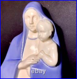 Importante Vierge a l'enfant Art Deco Faïence signé Charles Henne 38 Cm