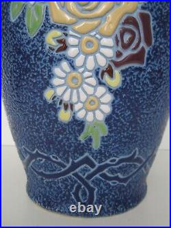 Imposant Vase Art Deco Amphora Czechoslovakia/fleurs Stylisees/faience/ceramique