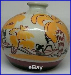 Imposant Vase Ceramique Art Deco Lanoa Duchartre Delvaux Colonial Africaniste