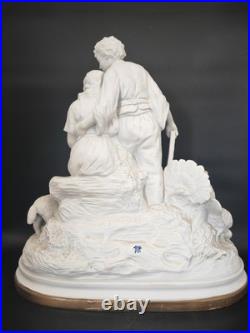 Imposant groupe en porcelaine biscuit signé d'après Joseph d'Asté scène paysanne