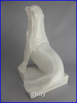 Impressionnante Otarie En Ceramique Blanche 28 CM Sculpture Animaliere Art Deco