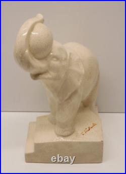 JOLI SUJET ELEPHANT CERAMIQUE ART DECO CRAQUELEE signé FONTINELLE COLLECTION D