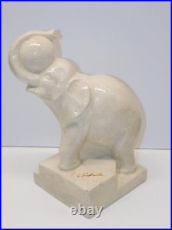 JOLI SUJET ELEPHANT CERAMIQUE ART DECO CRAQUELEE signé FONTINELLE COLLECTION D