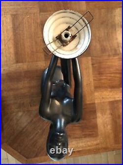 Jolie Lampe Style Art Déco En Céramique Noire, Vintage Femme Nue