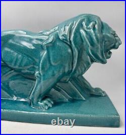 LE JAN lion Peugeot sculpture Art Déco céramique émail craquelé bleu 1934 LE JAN lion Peugeot sculpture Art Déco céramique émail craquelé bleu 1934