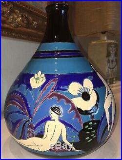 LONGWY Vase Primavera en céramique tamponnée. Art Déco
