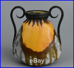L. Dage-Vase piriforme Art Déco-Céramique émaillée et fer forgé-France, vers 1920