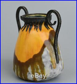 L. Dage-Vase piriforme Art Déco-Céramique émaillée et fer forgé-France, vers 1920