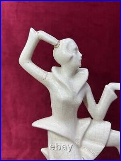 Lady Women Crackle Glaze Sculpture Statue Femme Craquele Art Deco Egyptomanie