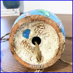 Lampe Art Déco en Céramique Signée Deruta Italie Circa 1930 Décor Floral