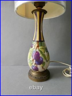 Lampe Art Deco en céramique à décor de fruits, de prunes, 1940