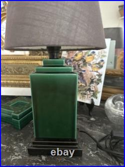 Lampe Art Deco, en céramique verte, années 30/ 50, hauteur 38 cm