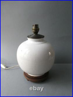 Lampe Art Deco, pied boule en céramique craquelée, années 40-50