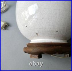 Lampe Art Deco, pied boule en céramique craquelée, années 40-50