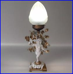 Lampe Globe Art Déco Verre Satiné PuttoBlanc Céramique Ancien Lampe Globe Art Déco Verre Satiné PuttoBlanc Céramique Ancien