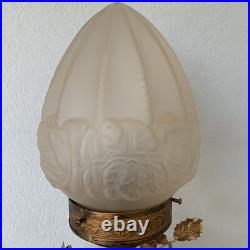 Lampe Globe Art Déco Verre Satiné PuttoBlanc Céramique Ancien Lampe Globe Art Déco Verre Satiné PuttoBlanc Céramique Ancien