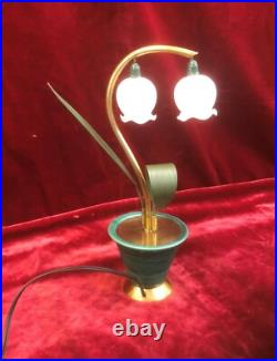 Lampe veilleuse ART DECO brin de muguet 31 cm Laiton Céramique Clochette opaline
