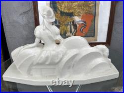 Lejan Femme Elegante Et Levrier Ceramique Craquelee Art Deco