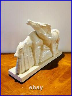 Lemanceau. Antilopes. Grande sculpture en céramique craquelée. Epoque Art Déco