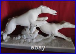 Lemanceau sculpture céramique crispée perlée chiens couple de Lévriers Art Déco