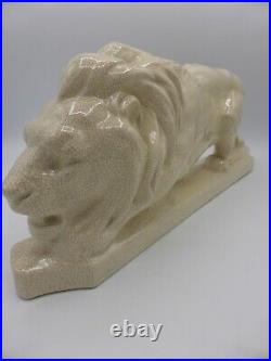 Lion art déco en céramique craquelée de Louis FONTINELLE