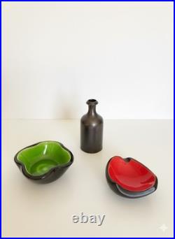 Lot 3 Céramiques Keramos Sèvres Signée Coupe Vide-poche Vase Noir Rouge Art Déco