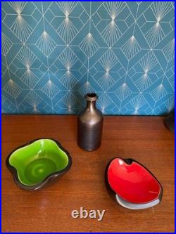 Lot 3 Céramiques Keramos Sèvres Signée Coupe Vide-poche Vase Noir Rouge Art Déco