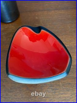 Lot 3 Céramiques Keramos Sèvres Signée Coupe Vide-poche Vase Noir Rouge Art Déco