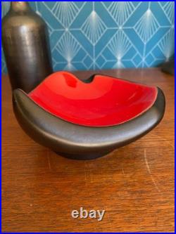 Lot 3 Céramiques Keramos Sèvres Signée Coupe Vide-poche Vase Noir Rouge Art Déco