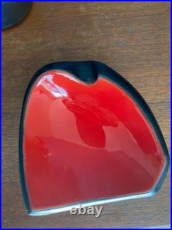 Lot 3 Céramiques Keramos Sèvres Signée Coupe Vide-poche Vase Noir Rouge Art Déco