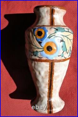 Louis Dage Ravissant Vase Balustre Art Déco Décor Floral Céramique Émaillée Tbe