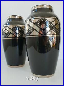 Magnifique Paire De Vases Francais Art Deco 1920 1930 Ceramique Vintage 20s 30s