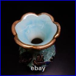 N9522 vase céramique barbotine émaillé dorure poisson fait main poterie art déco