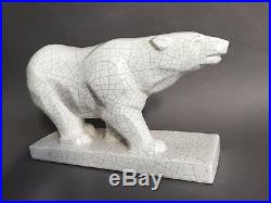 Odyv ours en céramique cubiste craquelé blanc Art Déco vers 1930