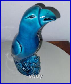 Oiseaux Perruche Chine Céramique Bleu Cobalt Lachenal Deck Art Déco