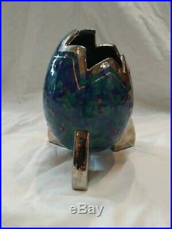Original vase céramique signé Louis Dage art déco bleu argent