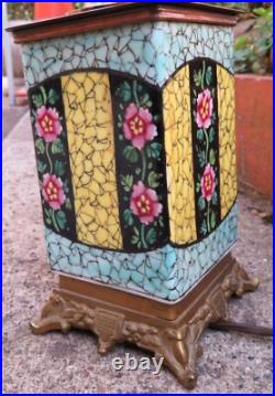 PIED de LAMPE ancien CERAMIQUE japonisante FLEURS de CERISIER ART DECO & BRONZE