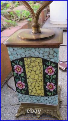 PIED de LAMPE ancien CERAMIQUE japonisante FLEURS de CERISIER ART DECO & BRONZE