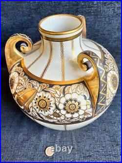 PINON HEUZÉ Vase Céramique Art Deco Rehaussé d'or Manufacture de Tours
