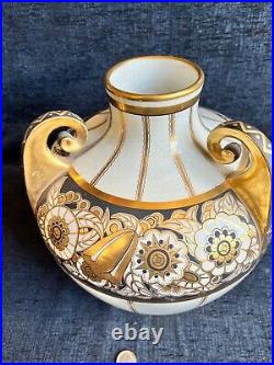 PINON HEUZÉ Vase Céramique Art Deco Rehaussé d'or Manufacture de Tours