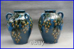 Paire De Vases Pansu A 3 Anses En Ceramique Par Emile Simonod Art Deco 1920-30