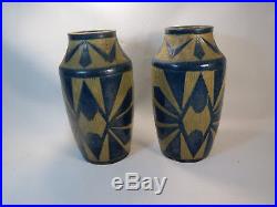 Paire Vase Ancien Ceramique Vintage Art Deco Peysson Email Blin Capron Jouve